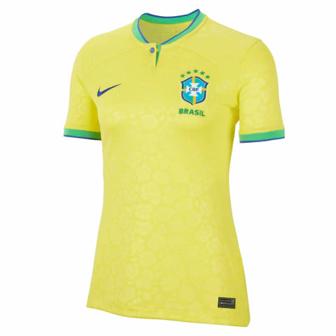 Camisa Seleção Brasileira I 2022 - Torcedor Nike Feminina - Amarela com detalhes em verde