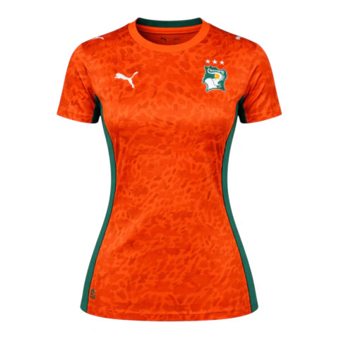 Camisa Seleção Costa do Marfim I 26/27 - Torcedor Puma Feminina - Laranja com detalhes em verde