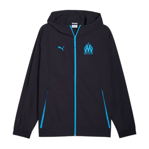 Jaqueta Corta-Vento Olympique Marseille 25/26 - Puma - Preta com detalhes em azul