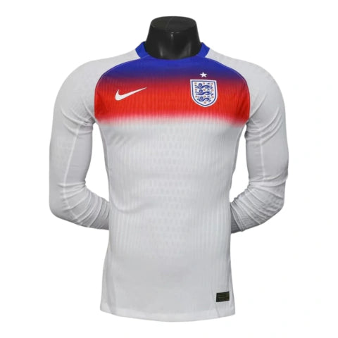 Camisa Seleção Inglaterra I 25/26 manga longa - Jogador Nike Masculina - Branca com detalhes em azul e vermelho