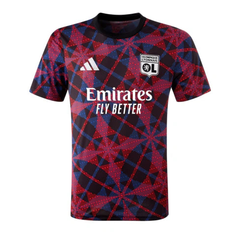 Camisa Lyon Pré-jogo 25/26 - Torcedor Adidas Masculina - Preta com detalhes em vermelho e azul