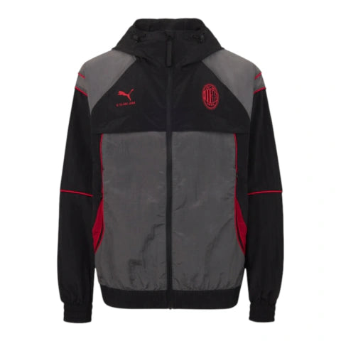 Jaqueta Corta-Vento AC Milan Edição especial Slam Jam 26/27 - Masculina Puma - Preta e cinza com detalhes em vermelho