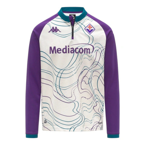 Camisa Fiorentina Pré-jogo II 25/26 manga longa - Torcedor Kappa Masculina - Branca e roxa