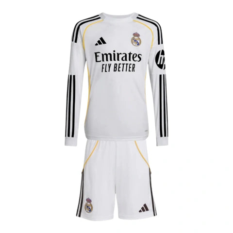 Kit Infantil Real Madrid I 25/26 manga longa - Adidas - Branco