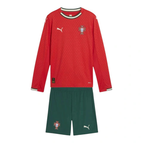 Kit Infantil Seleção Portugal I 25/26 manga longa - Puma - Vermelho e verde