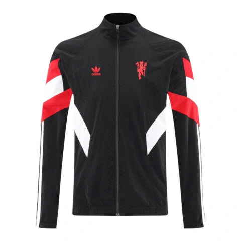 Jaqueta Corta-Vento Manchester United 25/26 - Masculino Adidas - Preta com detalhes em vermelho e branco