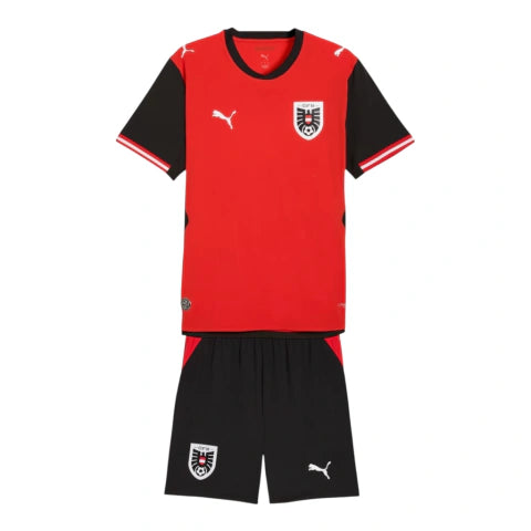 Kit Infantil Seleção Áustria I 26/27 - Puma - Vermelho e preto