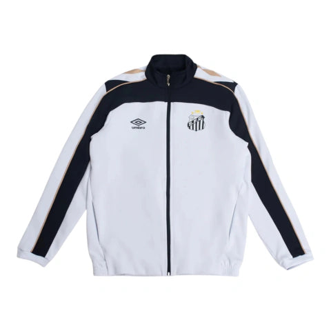 Jaqueta Corta-Vento Santos Treino 26/27 - Umbro - Branca e preta com detalhes em bege
