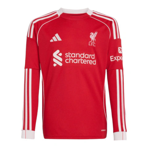 Camisa Liverpool I 25/26 manga longa - Torcedor Adidas Masculina - Vermelha com detalhes em branco
