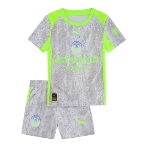 Kit Infantil Manchester City III 25/26 - Puma - Cinza e verde neon