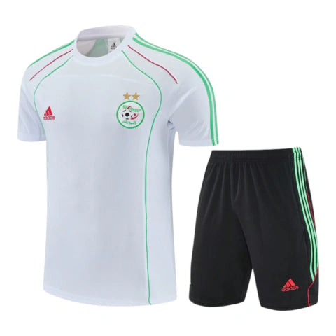 Kit Treino adulto - Camisa e Shorts - Seleção Argélia Adidas 26/27 - Branco e preto com detalhes em verde