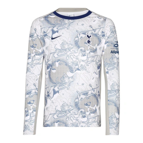 Camisa Tottenham Pré-jogo I 25/26 manga longa - Torcedor Nike Masculina - Branca com detalhes em azul e cinza
