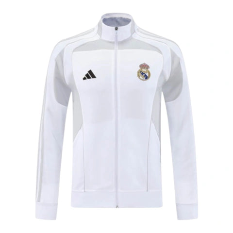Jaqueta Corta-Vento Real Madrid Treino 25/26 - Masculina Adidas - Cinza e branca