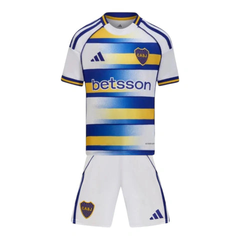 Kit Infantil Boca Juniors III 26/27 - Adidas - Branco com detalhes em azul e amarelo