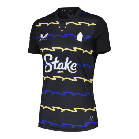 Camisa Everton III 25/26 - Torcedor Castore Feminina - Preta com detalhes em azul e amarelo