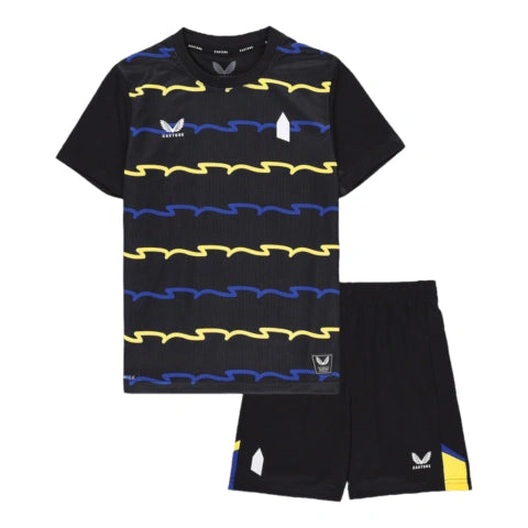 Kit Infantil Everton III 25/26 - Castore - Preto com detalhes em amarelo e azul