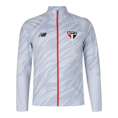 Jaqueta Corta-Vento São Paulo 26/27 - Masculina New Balance - Cinza com detalhes em vermelho