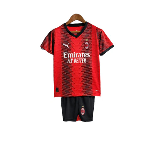 Kit Infantil AC Milan I 23/24 - Puma - Vermelho e Preto