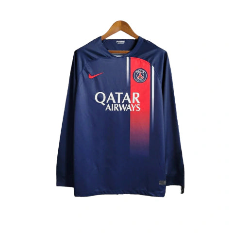 Camisa Paris Saint-Germain I 23/24 manga longa - Torcedor Nike Masculina - Azul com detalhes em vermelho
