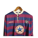Camisa Retrô Newcastle 1995/1996 manga longa - Adidas Masculina - Vinho com listras em azul e detalhes em branco