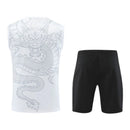 Kit Treino adulto - Camisa e Shorts - Real Madrid Ano do Dragão Adidas 24/25 - Branco e preto com detalhes em cinza
