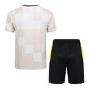 Kit Treino adulto - Camisa e Shorts - Flamengo Adidas 24/25 - Bege e preto com detalhes em vinho