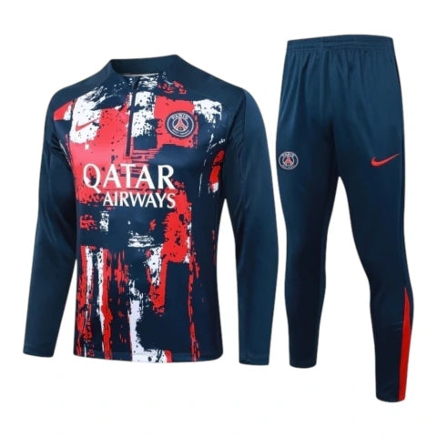 Conjunto Paris Saint-Germain Pré-jogo 24/25 - Masculino Nike - Azul com detalhes em vermelho e branco
