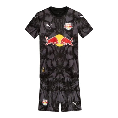 Kit Infantil Red Bull Bragantino Goleiro I 25/26 - Puma - Preto com detalhes em cinza e branco