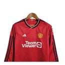 Kit Infantil Manchester United I manga longa 23/24 - Adidas - Vermelho com detalhes em preto