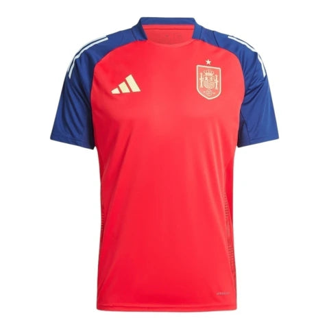 Camisa Seleção da Espanha Treino 24/25 - Torcedor Adidas Masculina - Vermelha com detalhes em azul