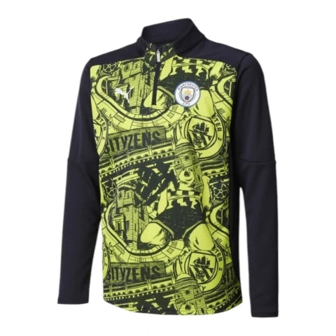 Camisa Manchester City Pré-jogo 24/25 manga longa - Torcedor Puma Masculina - Preta com detalhes em amarelo