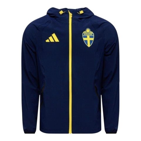 Jaqueta Corta-Vento Seleção Suécia Treino 26/27 - Masculina Adidas - Azul com detalhes em amarelo