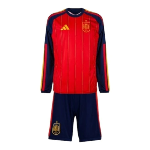 Kit Infantil Seleção Espanha I 26/27 manga longa - Adidas - Vermelho e azul