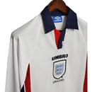 Camisa Retrô Seleção da Inglaterra I 1998 manga longa - Masculina Umbro - Branca com detalhes em azul e vermelho