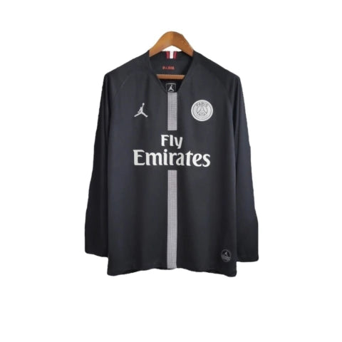 Camisa Retrô Paris Saint-Germain Edição Champions League 2018/2019 manga longa - Masculina Jordan - Preta com detalhes em branco e vermelho