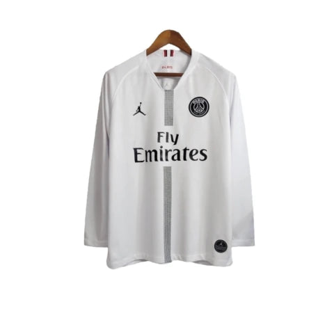 Camisa Retrô Paris Saint-Germain Edição Champions League 2018/2019 manga longa - Masculina Jordan - Branca com detalhes em branco e vermelho e preto