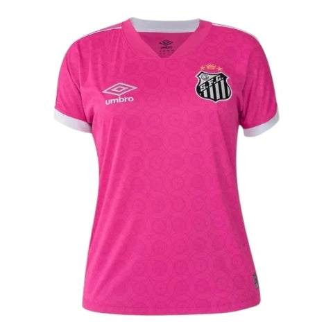 Camisa Santos Edição especial Outubro Rosa 23/24 - Torcedor Umbro Feminina - Rosa com detalhes em branco