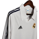 Camisa Retrô Real Madrid I 2002 manga longa - Masculina Adidas - Branca com listras pretas
