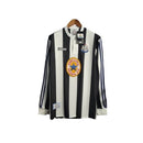 Camisa Retrô Newcastle 1997/1999 manga longa - Masculina Adidas - Branca com listras pretas e detalhes em azul
