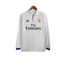 Camisa Retrô Real Madrid I 16/17 manga longa - Masculina Adidas - Branca com detalhes em azul