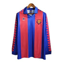 Camisa Retrô Barcelona I 1992 manga longa - Masculina Meyba - Azul e vermelha