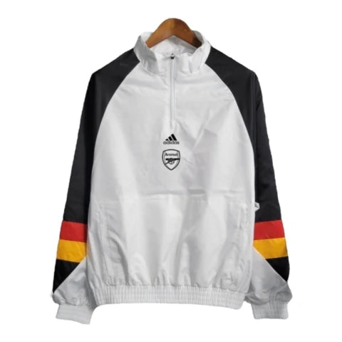 Jaqueta Corta-Vento Arsenal 23/24 - Branca com detalhes em preto e vermelho e amarelo
