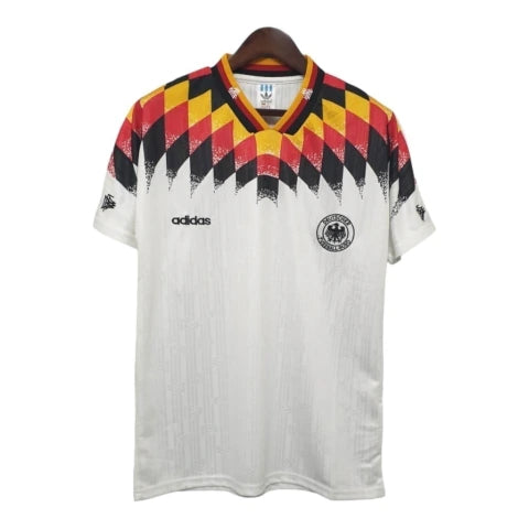 Camisa Retrô Seleção da Alemanha I 1994 - Masculina Adidas - Branca com detalhes em amarelo e vermelho