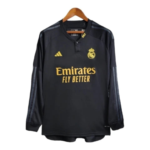 Camisa Real Madrid II 23/24 manga Longa - Torcedor Adidas Masculina - Preta com detalhes em cinza
