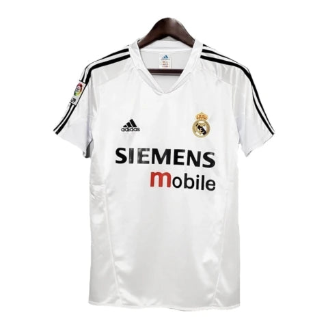 Camisa Retrô Real Madrid I 04/05 - Masculina Adidas - Branca com listras pretas