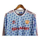 Camisa Retrô Manchester United II 1990/1992 manga longa - Masculina Adidas - Azul com detalhes em branco e vermelho