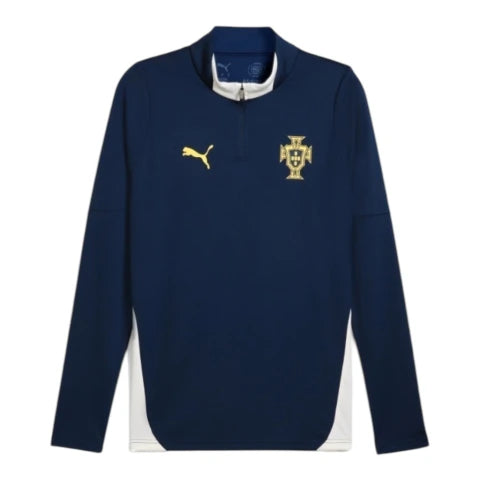 Camisa Seleção Portugal Treino 25/26 manga longa - Torcedor Puma Masculina - Azul com detalhes em branco