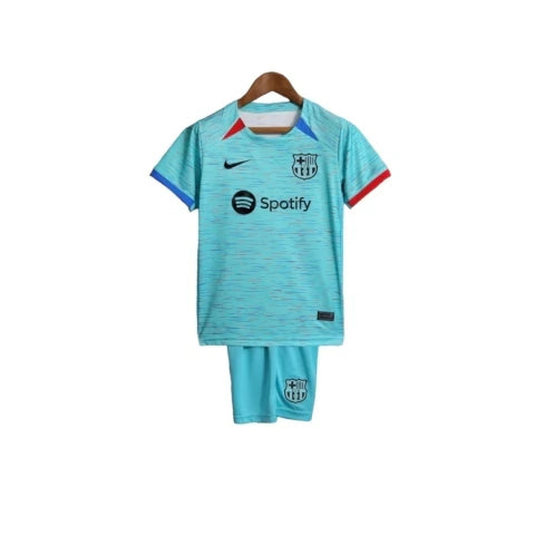 Kit Infantil Barcelona II 23/24 - Nike - Verde com detalhes em azul e vermelho