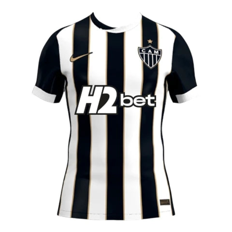 Camisa Atlético Mineiro I 26/27 - Torcedor Nike Feminina - Preta e branca com listras douradas Com Patrocínio