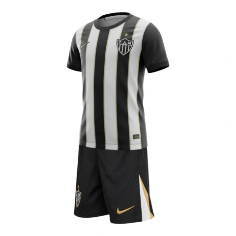Kit Infantil Atlético Mineiro I 26/27 - Adidas - Branco e preto com listras douradas
